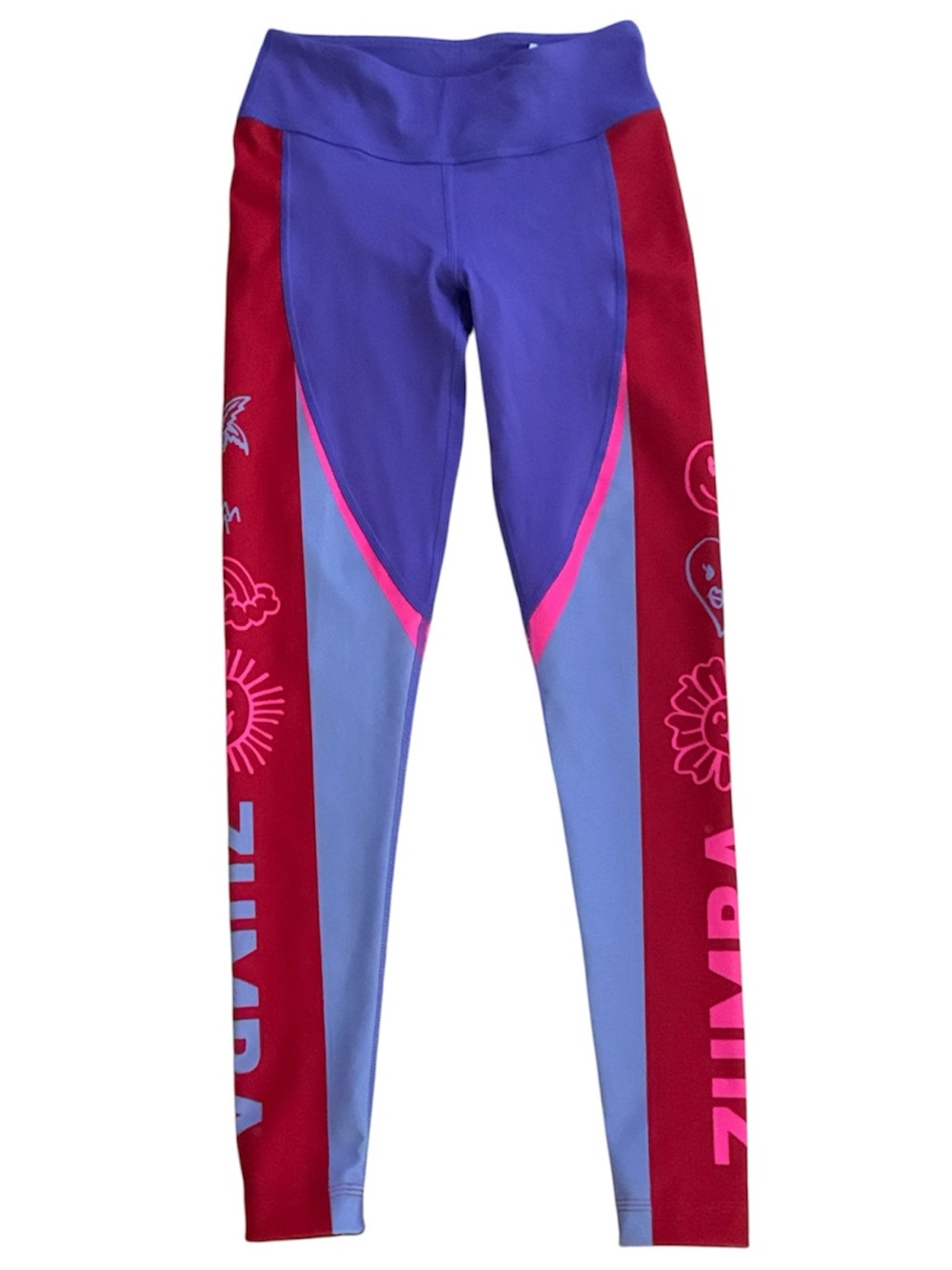 Zumba Women Workout Fitness Purple, Red & Pink Colorblock Kids Leggings size S